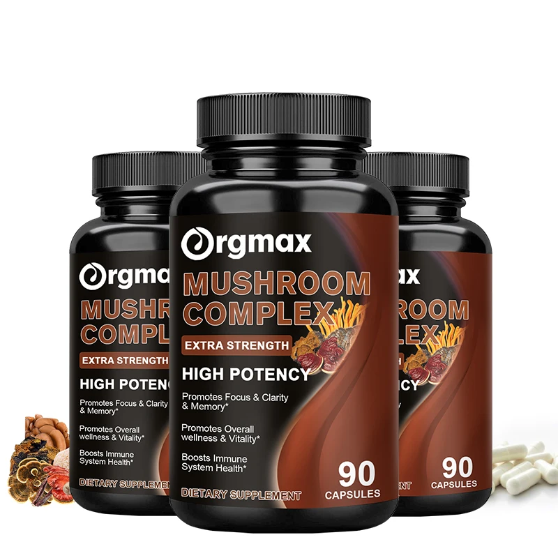 Orgmax Lion Mane Cordyceps Mushroom Complex Supplement for Nootropic Brain Memory & Focus Immune & Stress Relief , Boost Energy