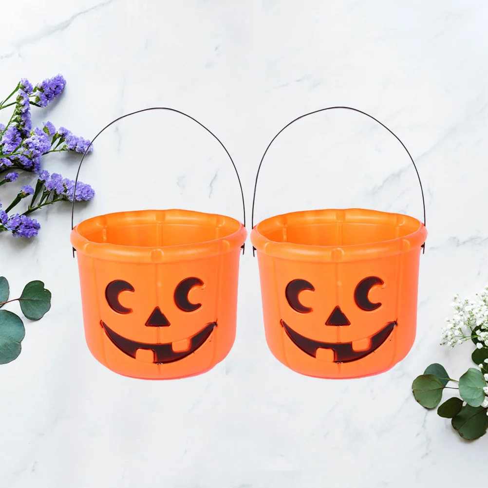 2 Pcs Glowing LED Flash Pumpkin Bucket Decor Halloween Decorations Decorate Pail