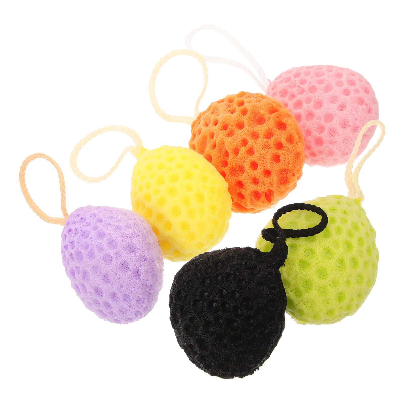 

6 Pcs Bath Ball Sponges Kids Baby Non Latex Gentle Cleansing Yellow Green Pink Black Purple Large Exfoliating Shower