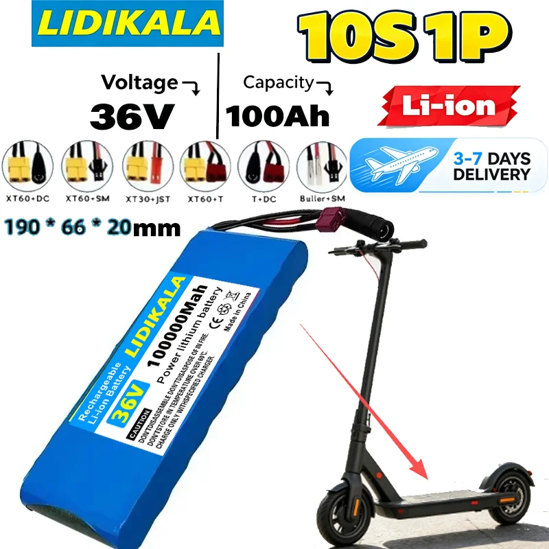 Magazzino UE, consegna rapida, batteria ricaricabile agli ioni di litio 36V 100000mAh 10S1P 18650 100Ah ad alta capacità, dotata di BMS, 500W, batteria di backup, caricabatterie opzionale.