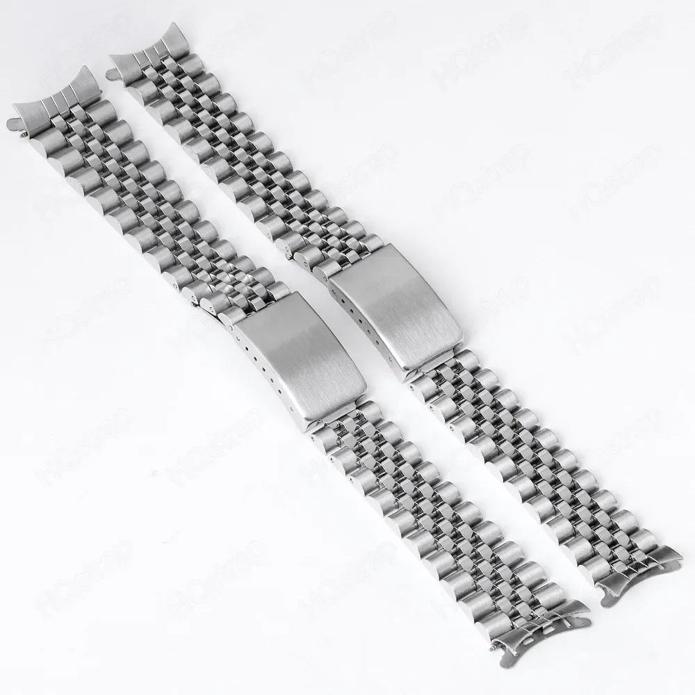 Curved End Solid Stainless Steel Watch Band 18mm 19mm 20mm 21mm Strap for Rolex Metal Belt for Seiko Folding Buckle Bracelet