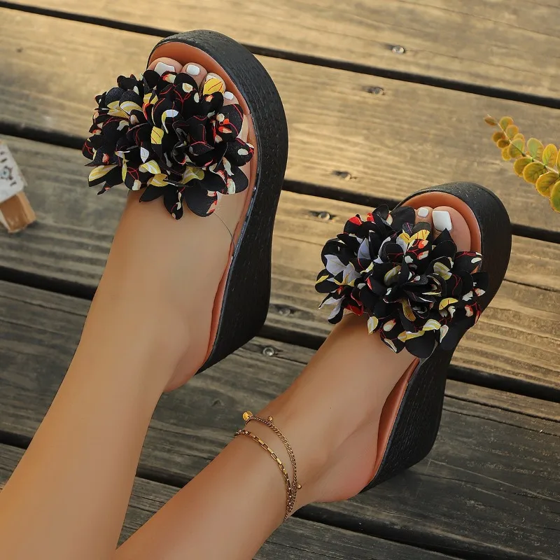 2025 جديد الصيف الشاطئ منصة النساء إسفين النعال يزين فراشة عقدة الصنادل النسائية قبقاب الشرائح النساء #2