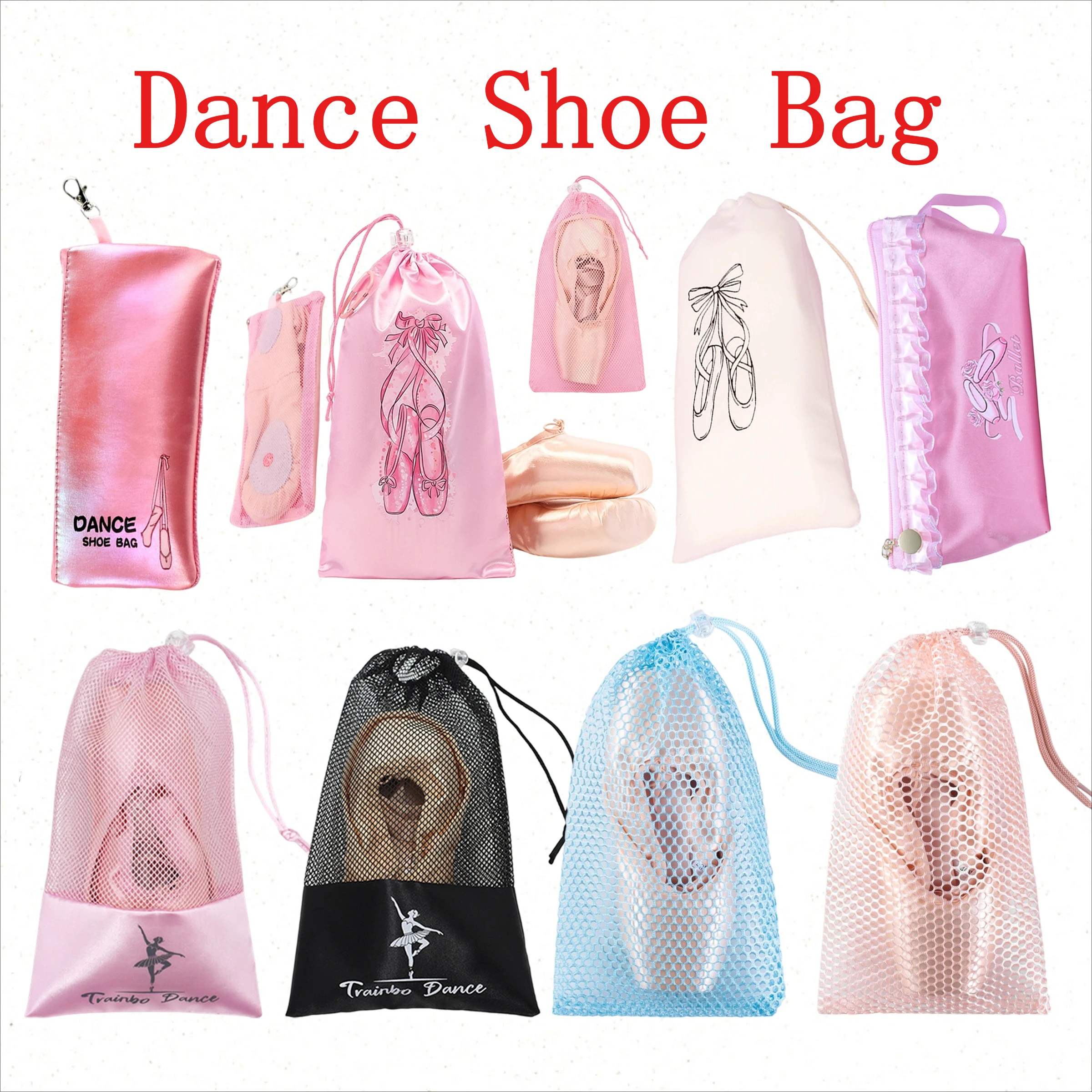 Bolsa de almacenamiento de zapatos de baile de malla transpirable, bolsa portátil para zapatos de práctica de ballet y suela blanda para bailar