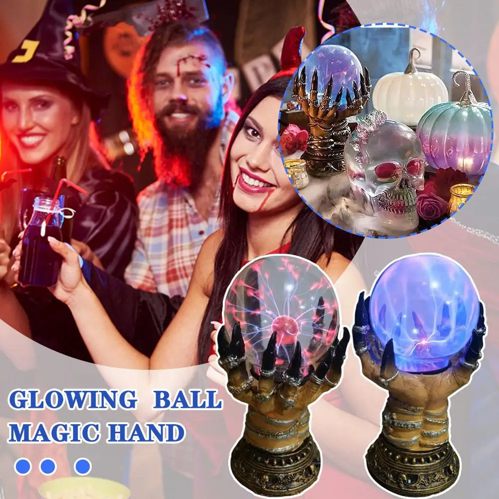 

Glowing Deluxe Cellular Crystal Ball Luminous Magic Serve Halloween Electrostatic Finger Hand Plasma Witch Light Skull Deco A4r4