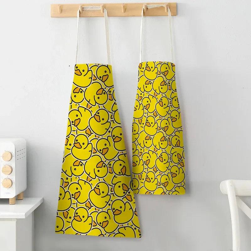 Kawaii Little Yellow Duck Kids Apron Kitchen Anti-Fouling Sleeveless Linen Apron Adult Household Cleaning Cooking Accessories