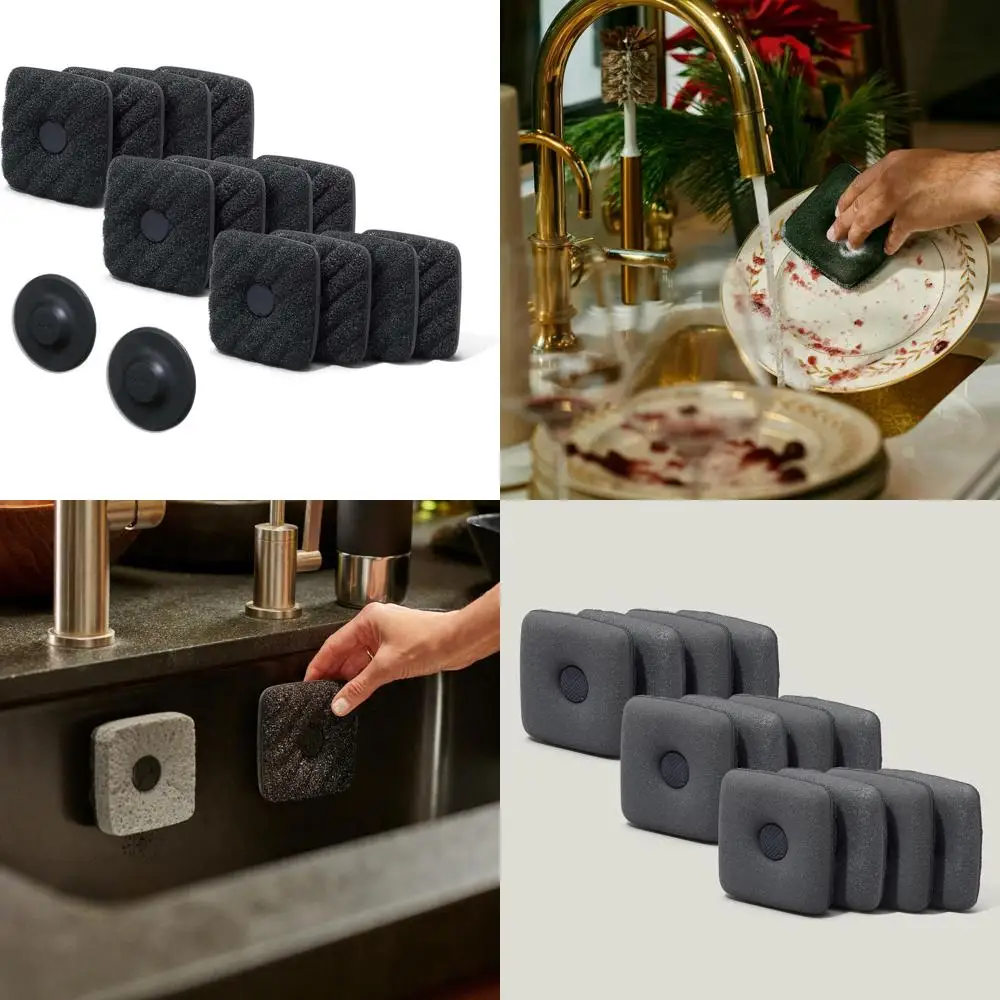 

Magnetic Holder Ionic Odor-Resistant Non-Scratch Dish Sponges, 12-Pack, Black
