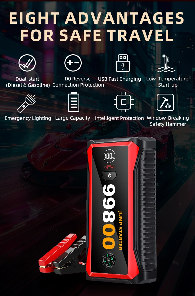 1000A Portable Car Jump Starter With Tyre Inflator Jump Starter Power Bank With Air Compressor Car Jump Starter With Air Pump