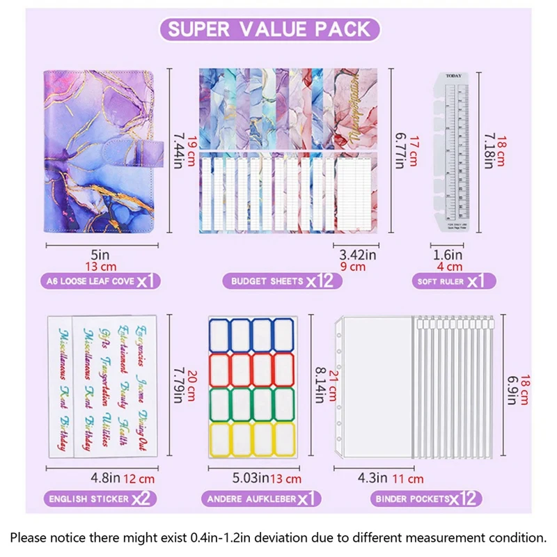 Pasta De Mármore Colorido Com Zíper, Organizador De Dinheiro, Planejador De Orçamento, Envelopes De Dinheiro, Pasta, A6