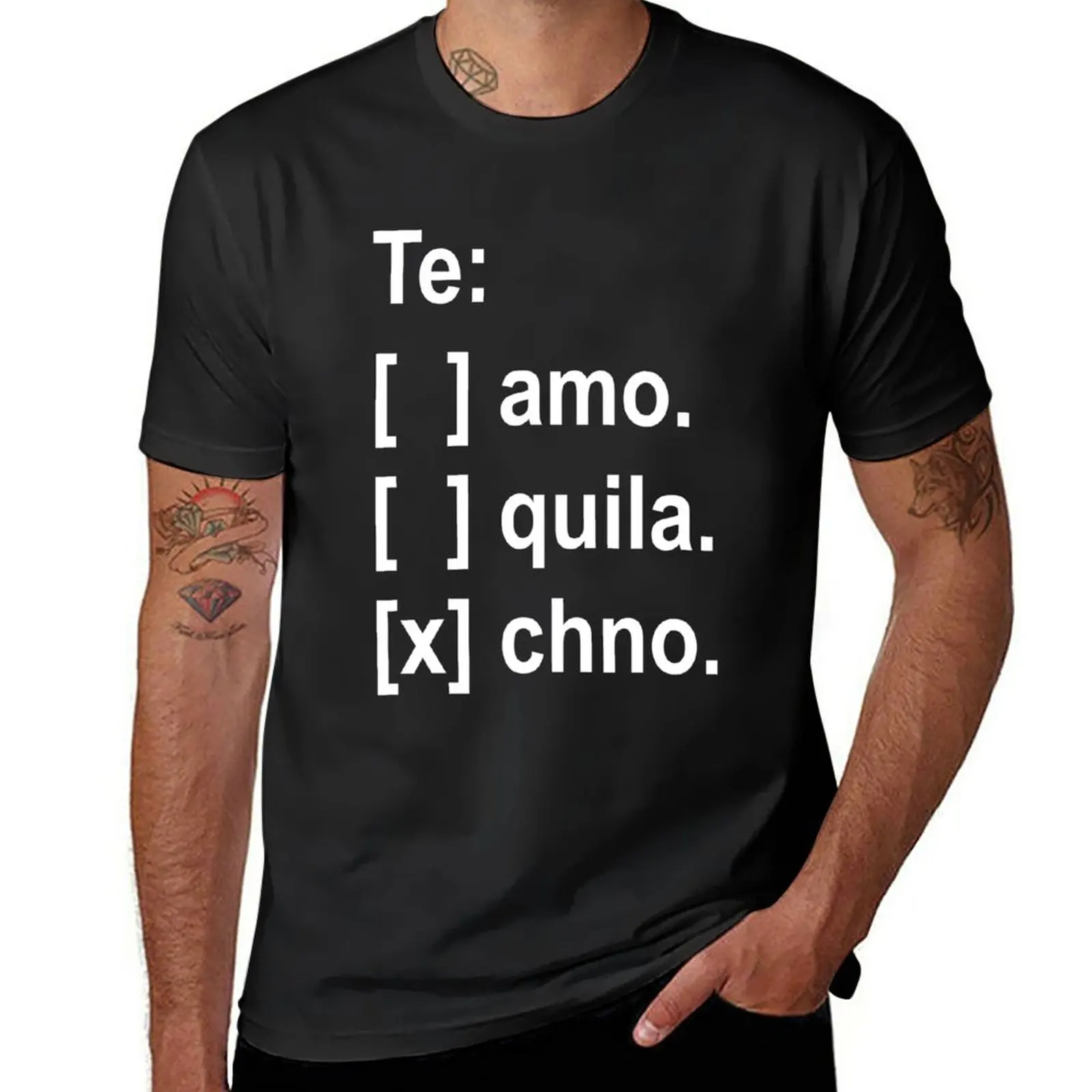 New Te amo, tequila, techno checkbox T-Shirt boys t shirts black t blank men