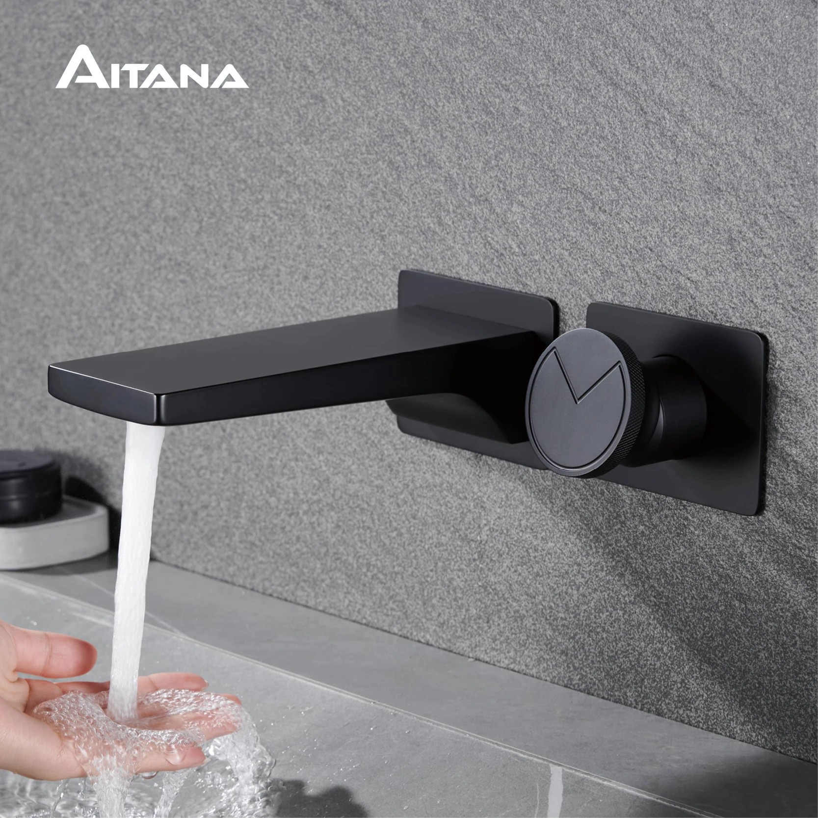 Luxury black brass concealed bathroom faucet wall-mounted design 2-hole single handle cold and hot dual-control basin Tap