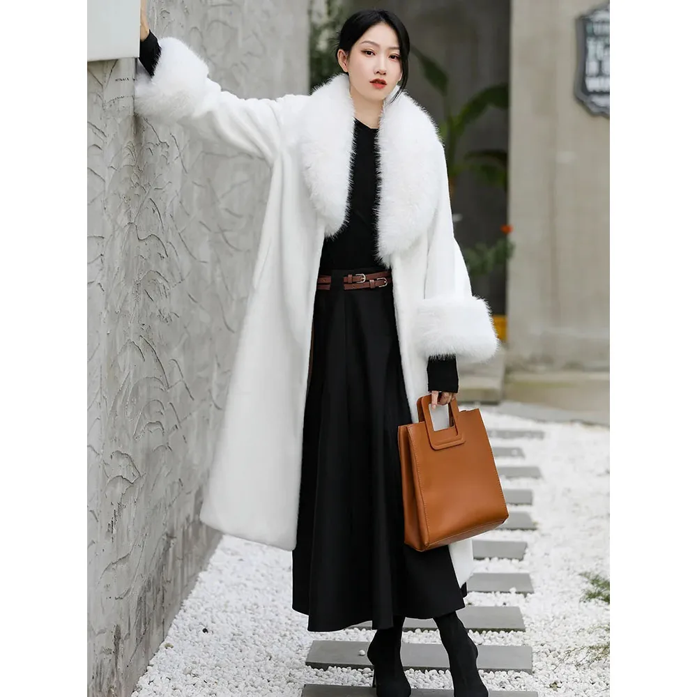 Fox Fur Collar Fur Jacket Women\'s 2023 Winter New Imitation Mink Plush Long Mink Coat High End Temperament Female Overcoat S-6XL