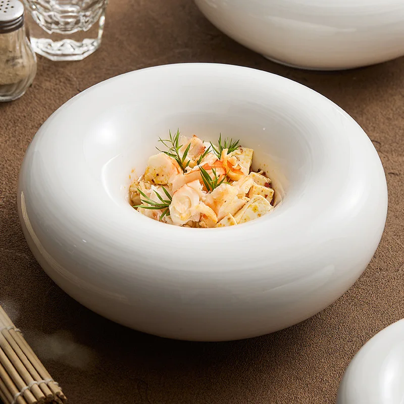 

White Artistic Cuisine Thermal Plate Premium Hotel Restaurant Cold Dish Deep Plate