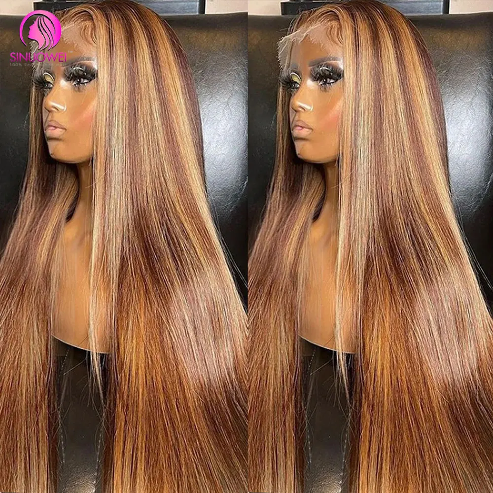 

Highlight Wig 5x5 HD Lace Closure Wig Ombre Honey Blonde Straight Lace Front Wig Human Hair 180% Brazilian Remy Hair 30 32 Inch