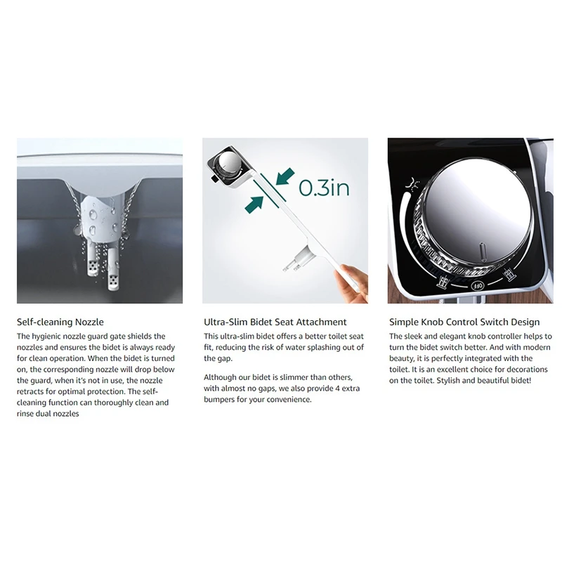 Accesorio de asiento de inodoro de bidé, boquillas dobles ultrafinas, no eléctricas, autolimpiantes, lavado de agua fría