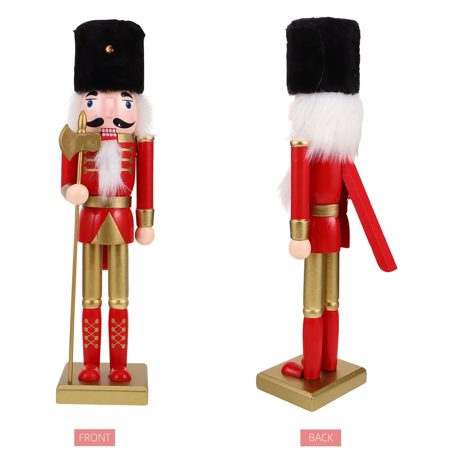 38Cm Tall Wooden Nutcracker Soldier Festive Christmas Decoration Statue for Tabletop Mantel Windowsill Holiday Home Office Xmas