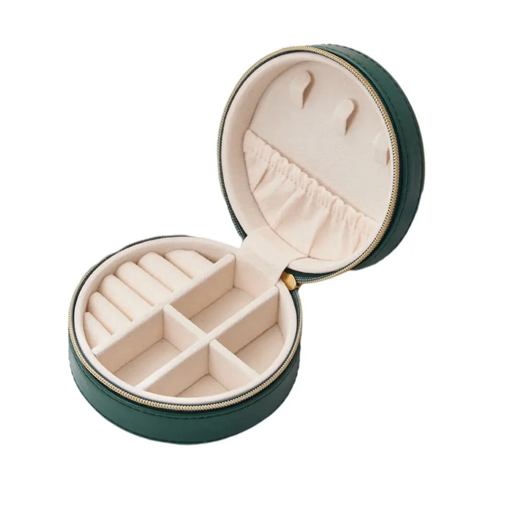 

PU Jewelry Box Organizer Round Shape Multi-Grid Storage Case for Necklaces Earrings Rings Women Travel