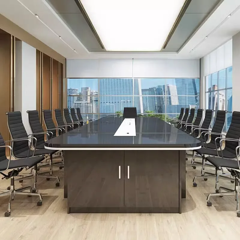 Black lacquered high-end conference table, modern office negotiation table, simple meeting table