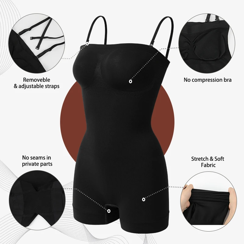 Off Shoulder Strapless Bodysuit Shapewear Women Tummy Control Body Shaper Slimming Camisole Waist Trainer Butt Lifter Underwear