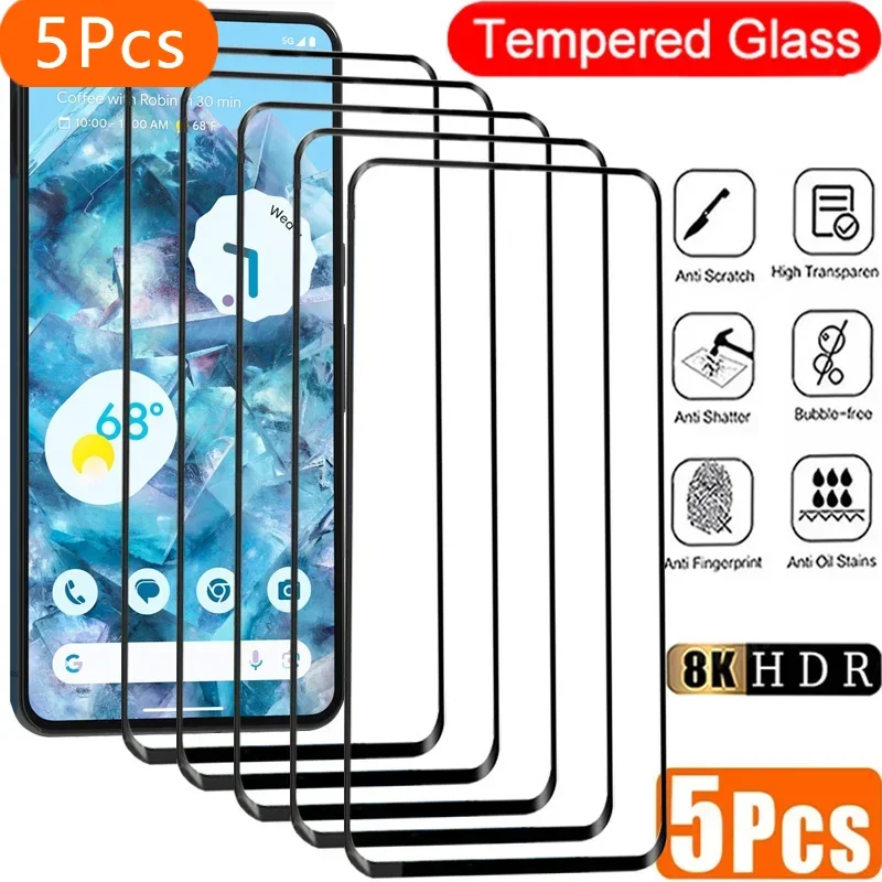 Google Pixel 8 Pro 8 7 HD 용 5PCS 투명 강화 유리 Google Pixel 9 Pro XL 8A 7A 6A 6 유리 용 전체 커버 화면 보호기