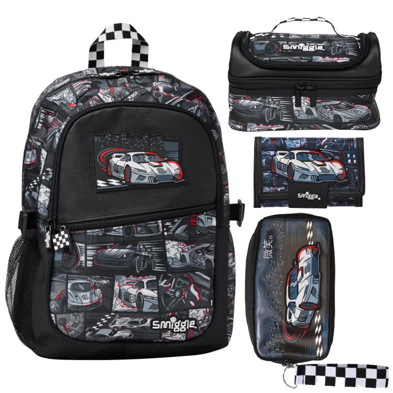 

New Australian Smiggle Backpack For Students Large Capacity Schoolbags Boys Racing Cartoon Backpack Meal Wallet Stationery Sets