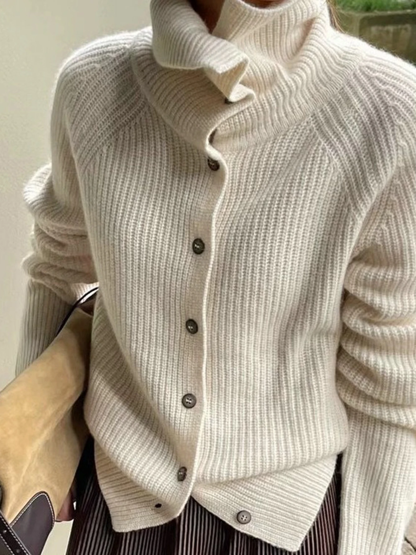 

Женский кардиган осень-зима повседневный приличный Однобортный однотонный женский рукав с высоким воротником и длинным рукавом