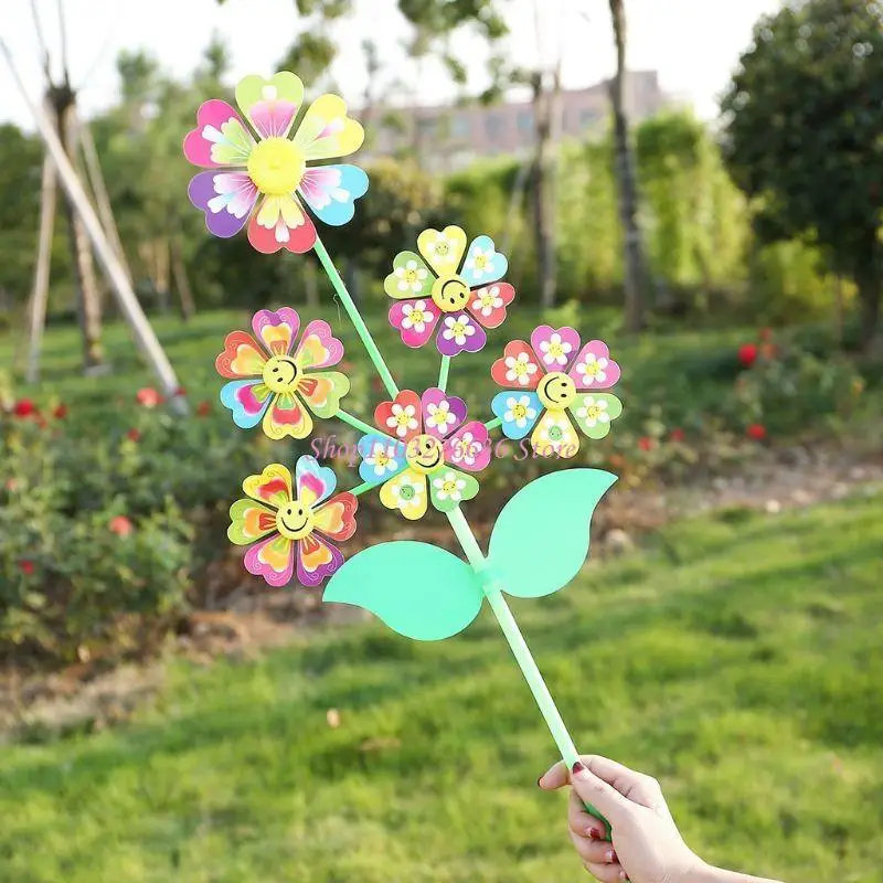 R6FD 6 Wheel Cartoon Windmill Whirligig Wind Spinner Pinwheel Yard Garden Decoration DIY Handmade Craft