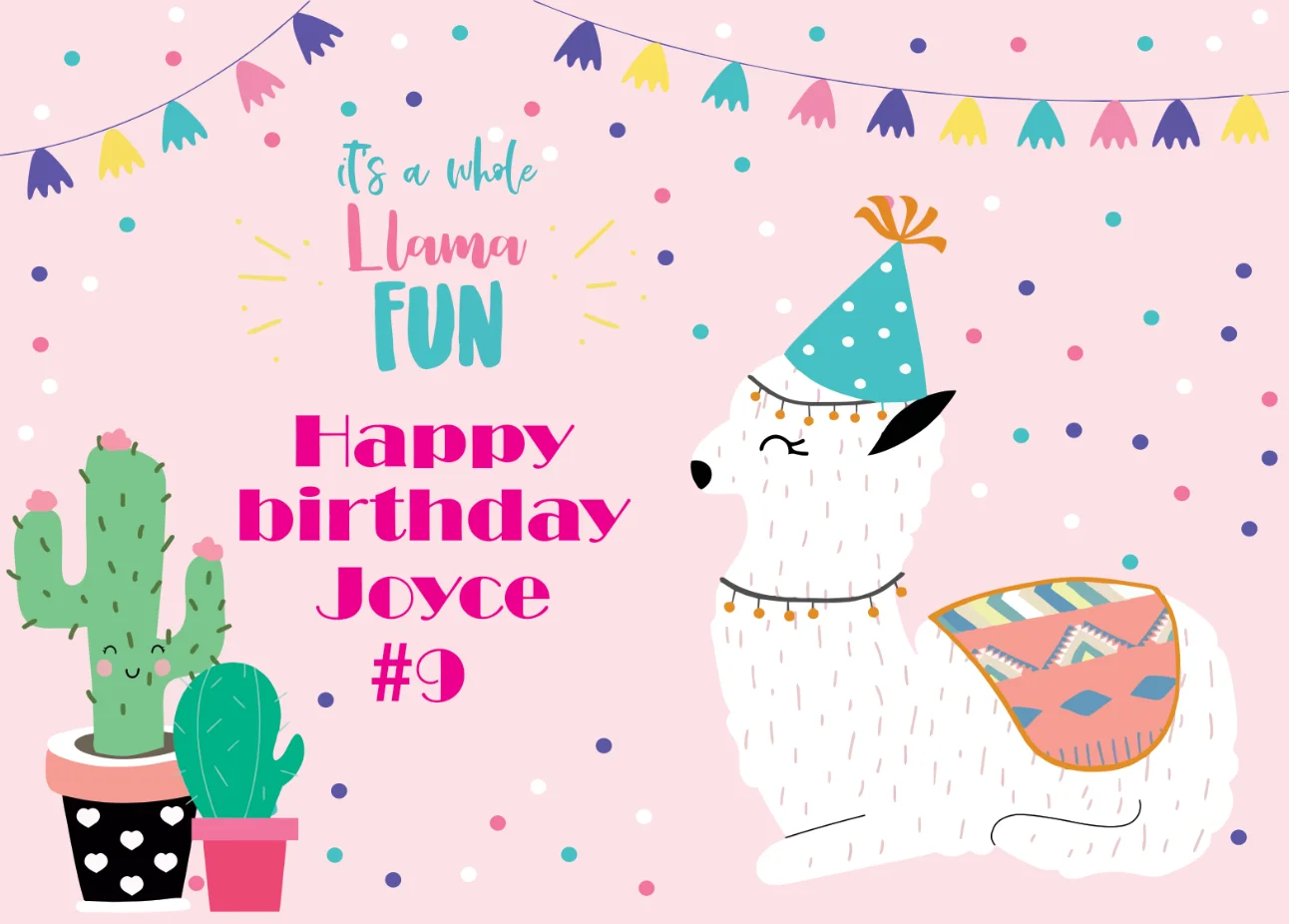 7x5FT Mexican Cactus  Llama Whole Fun Pink Girl Happy Birthday Custom Photo Studio Backdrop Background Vinyl 220cm x 150cm