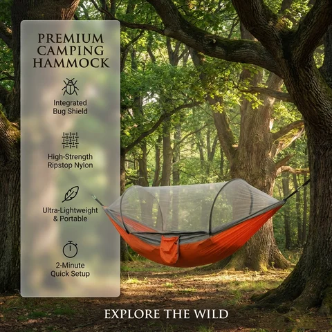2-In-1 Camping Hammock With Mosquito Net 1.6lbs Ultralight Parachute Nylon Hanging Bed For Outdoor Survival Travel Backyard
