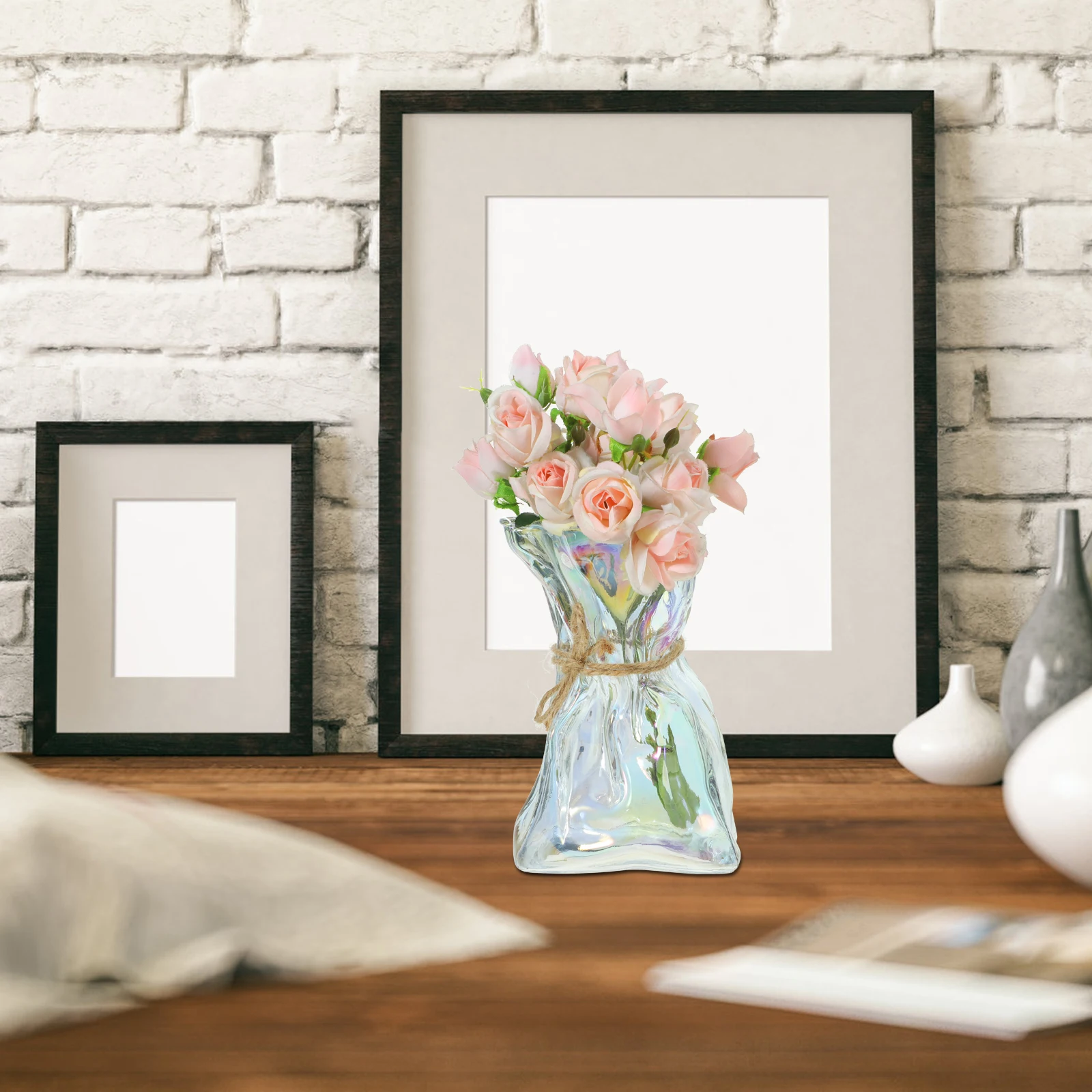 

Abstract Irregular Glass Vase Safe Material Smooth Surface Easy Clean Unique Tabletop Decor Home Office Balcony
