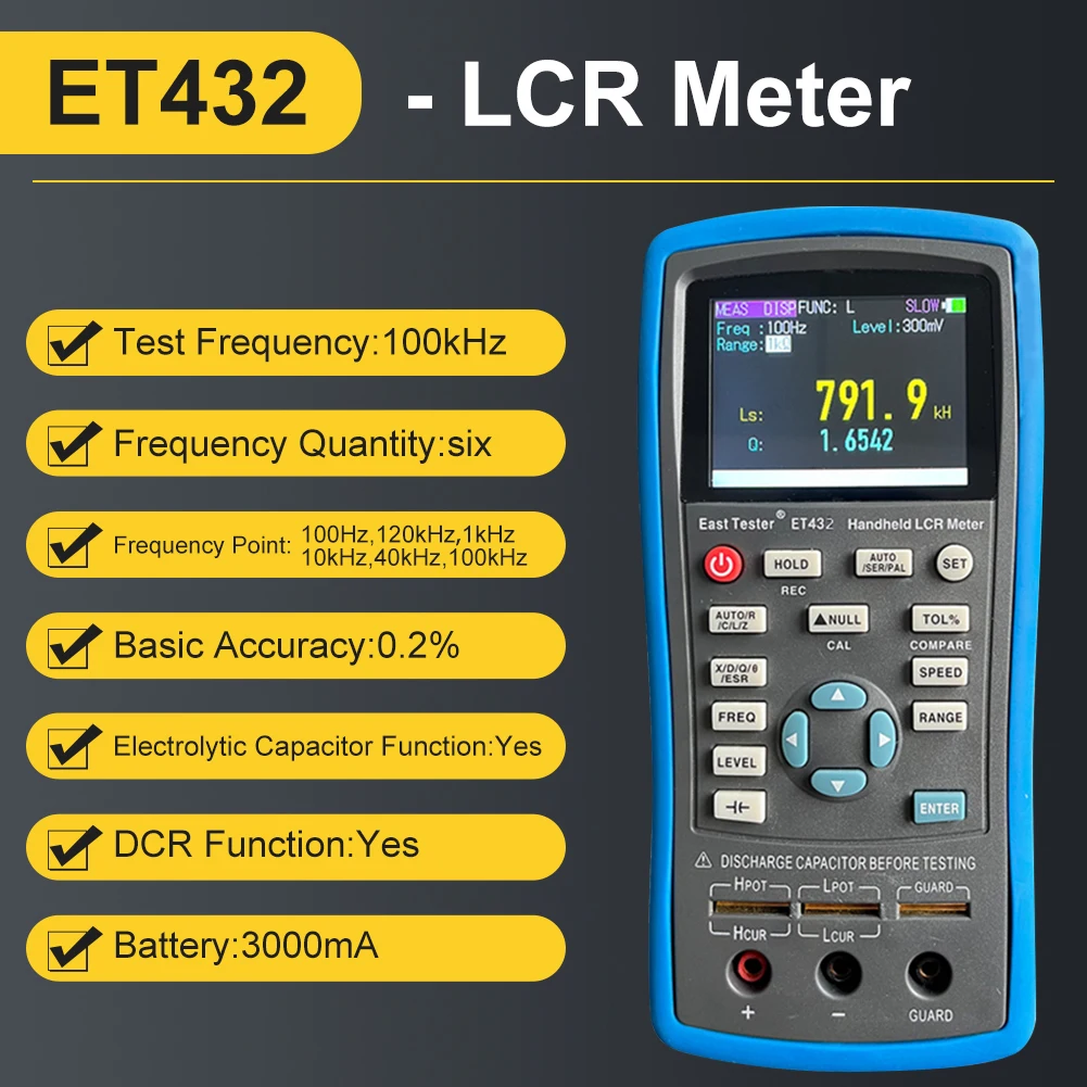 East Tester LCR Digital Bridge Meter ET43 USB Handheld High Precision Capacitance Inductance Resistance Test Digital Display