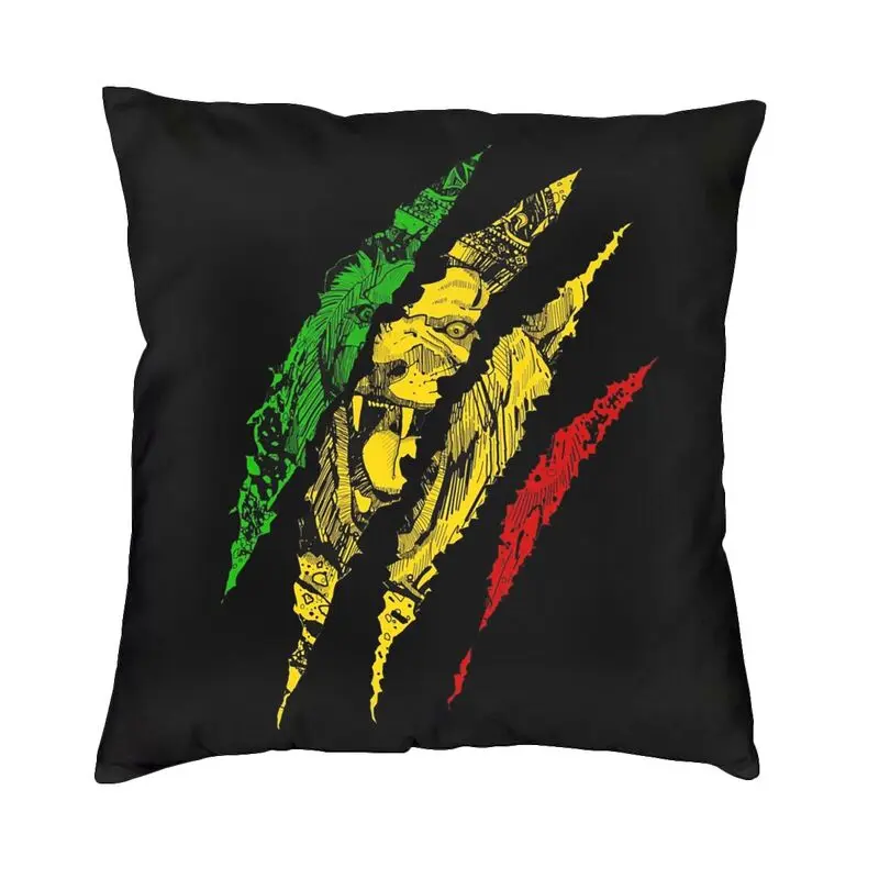 Funda de raíces guerrero León de Judá rey Rasta Reggae Jamaica 45x45cm decoración del hogar almohada estampada para sala de estar de doble cara