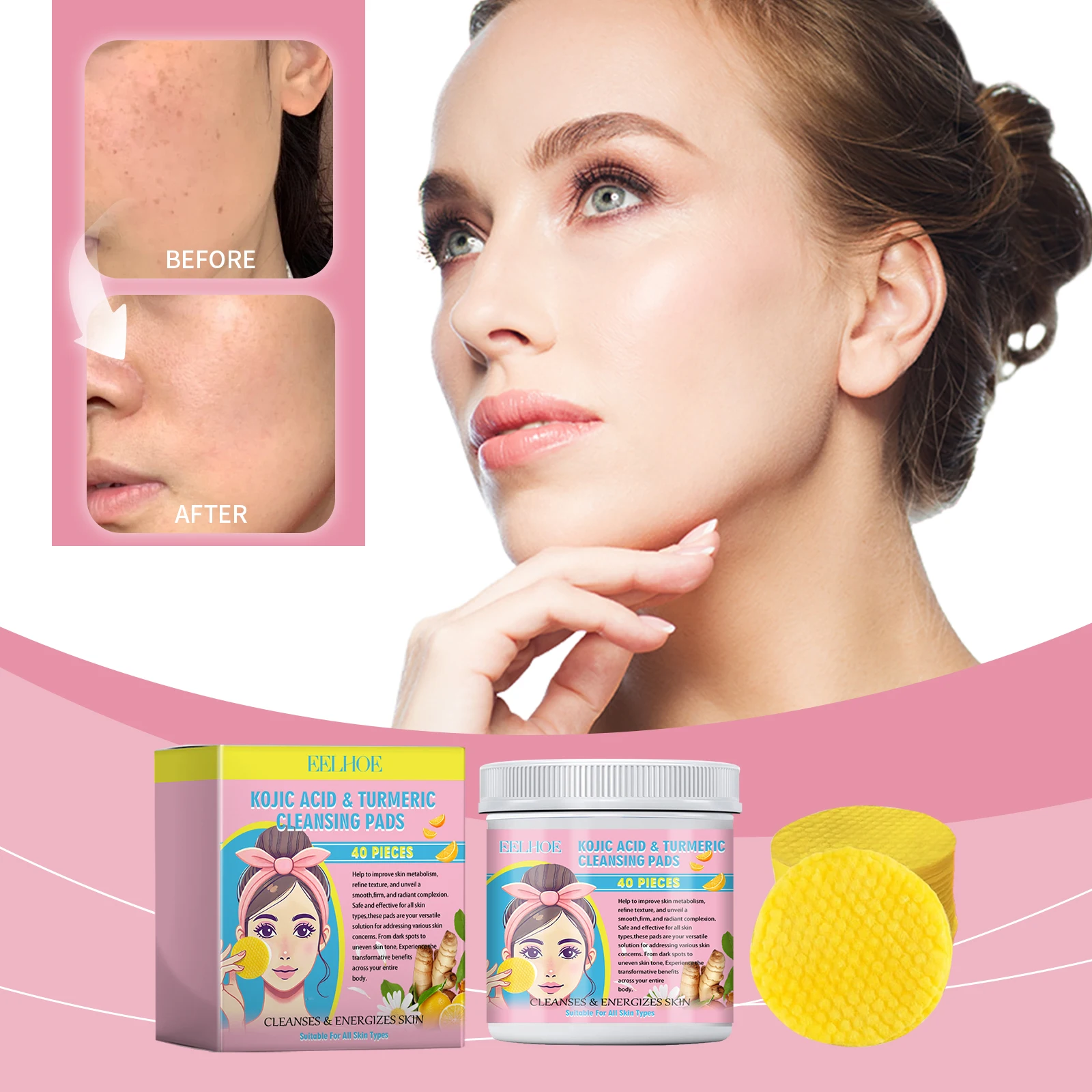 

EELHOE Очищающая подушечка с куркумой и койевой кислотой, мягкое очищение лица и кожи, освежающая балансирующая смазка, очищающая подушечка для ухода за кожей