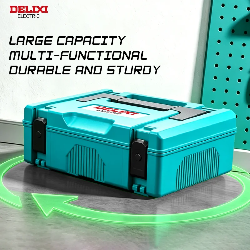 DELIXI ELECTRIC Stackable Interlock Tool Box,Double Latches&Top Handle,Large Capacity Portable Storage Case for Daily Storage.