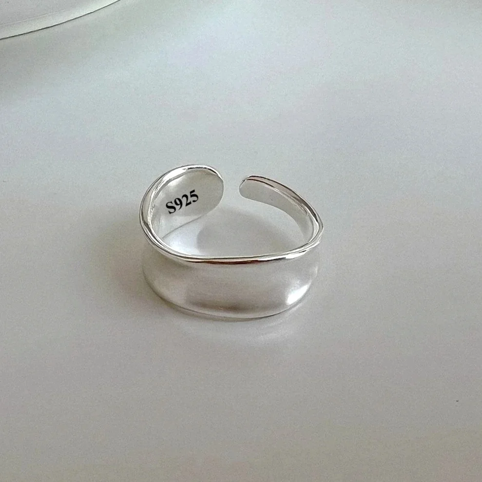 New 925 Sterling Silver Open Rings for Women Fashion Couple Handmade Smooth Wide Irregular Ring Prevent Allergy Jewelry Gifts