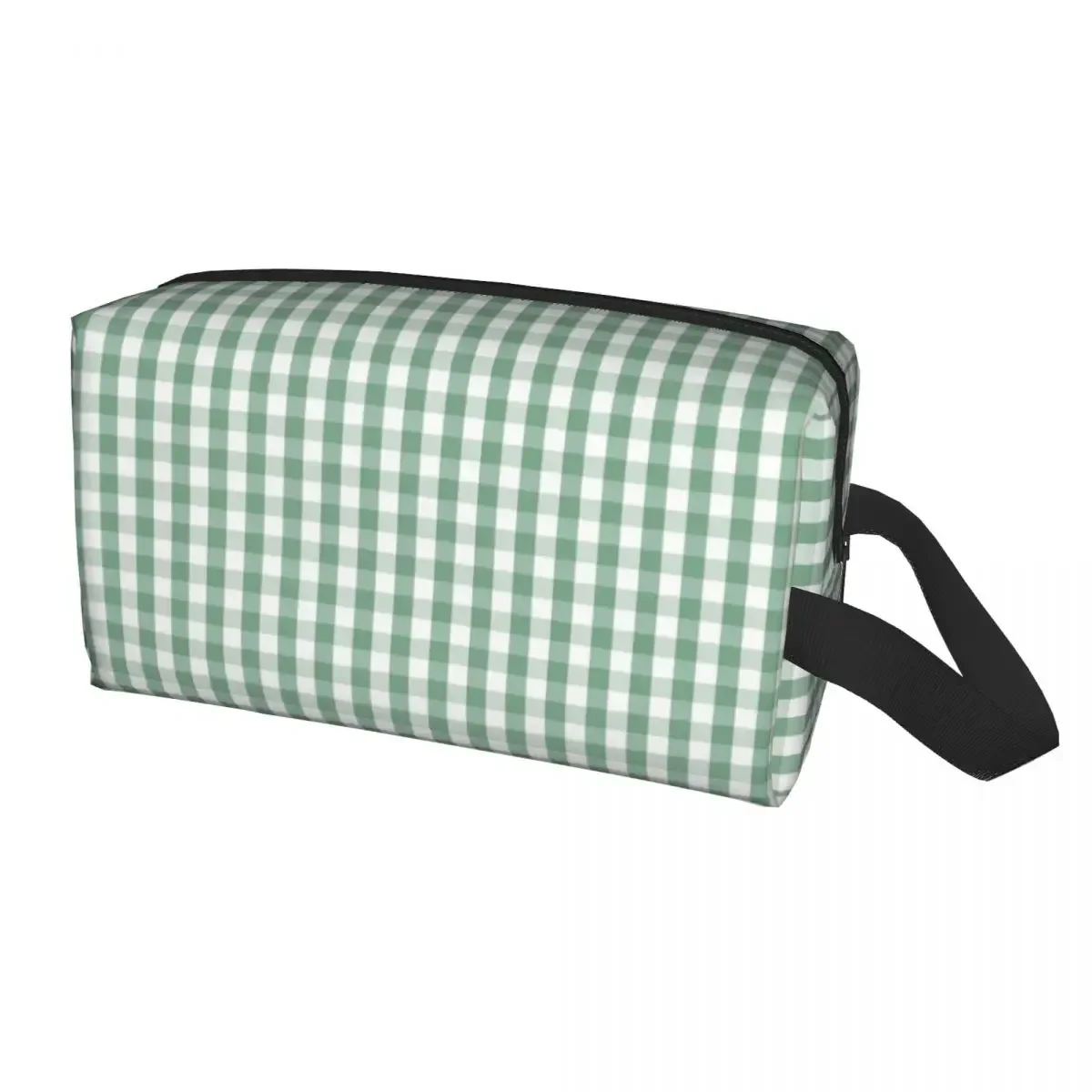 Moss Green Mini Gingham Check Plaid Makeup Bag Women Travel Cosmetic Organizer Fashion Geometric Storage Toiletry Bags