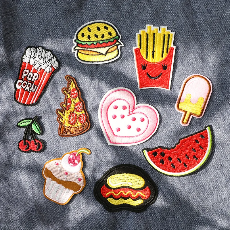 New Clothing Accessories Hamburger Fries Cherry Embroidery Patch DIY Clothing Luggage Hole Repair Decorative Patch