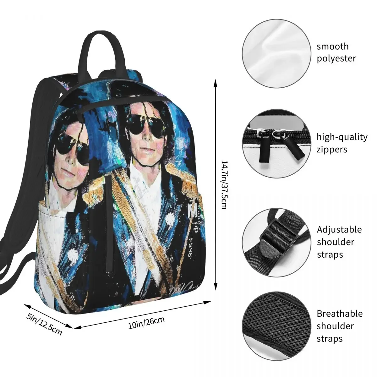 Michael 1984 Grammys Jackson Pop Art Portrait Backpack Student BookBag Kids School Bag Laptop Shoulder Bags Boys Girls