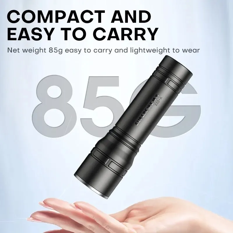 SUPERFIRE EDC Flashlight Portable LED Torch Super Bright USB Rechargeable Lamp S33-A Built in Battery Camping Fishing Lantern