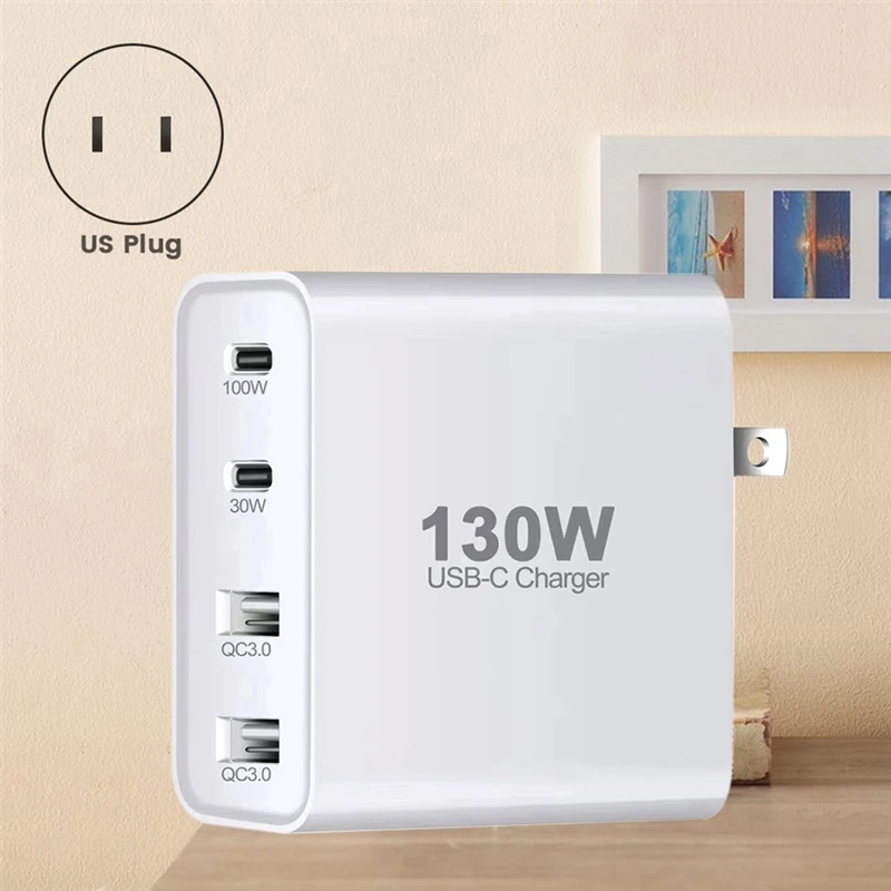 130W USB Type C Desktop Charger With Short-Circuit Protection Fit For Laptop Phone Charger US Plug