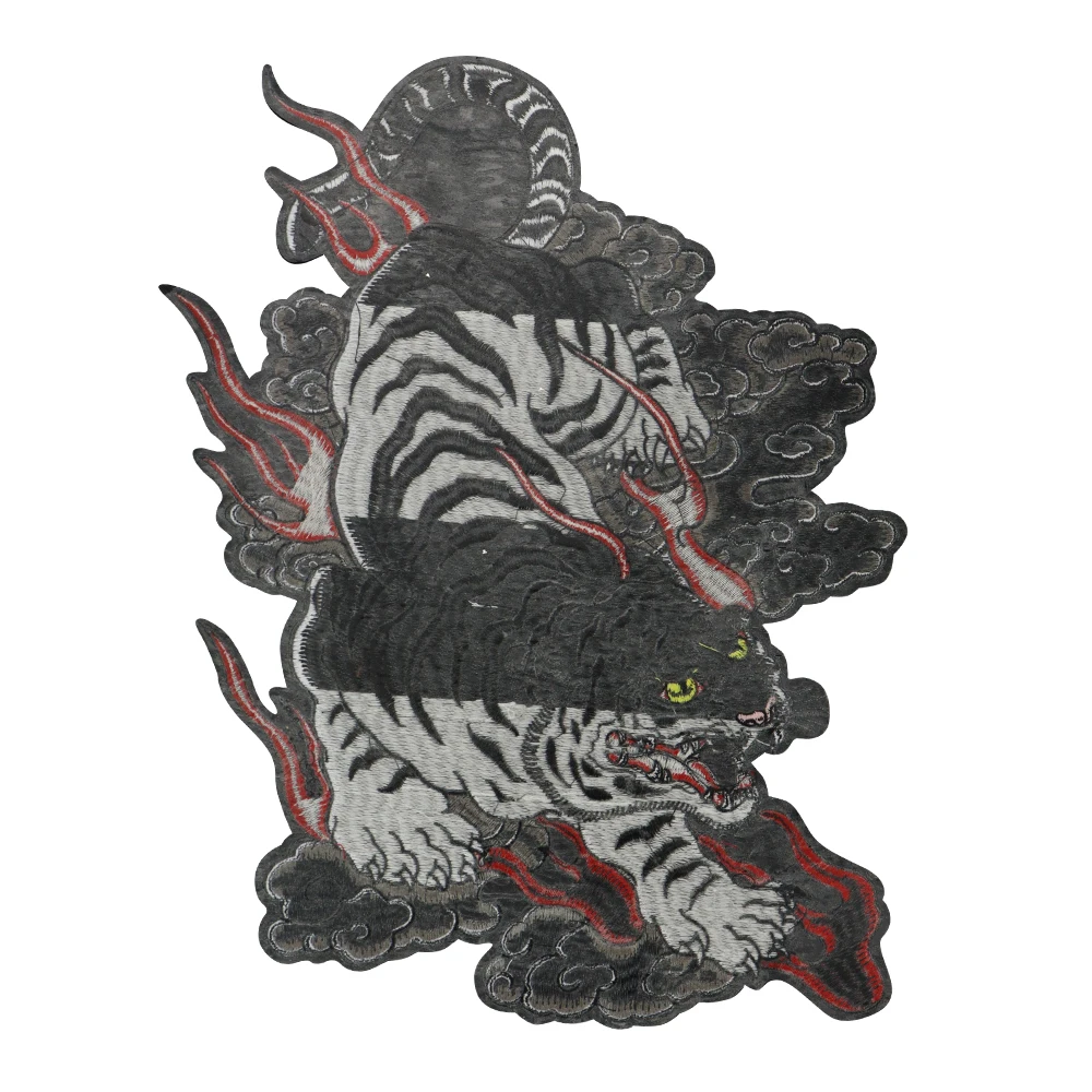 Large Embroidery Wolf Patch Roaring Striped White Tiger Lion Applique Iron On Badge Apparel Snake Flower Animal Accessories