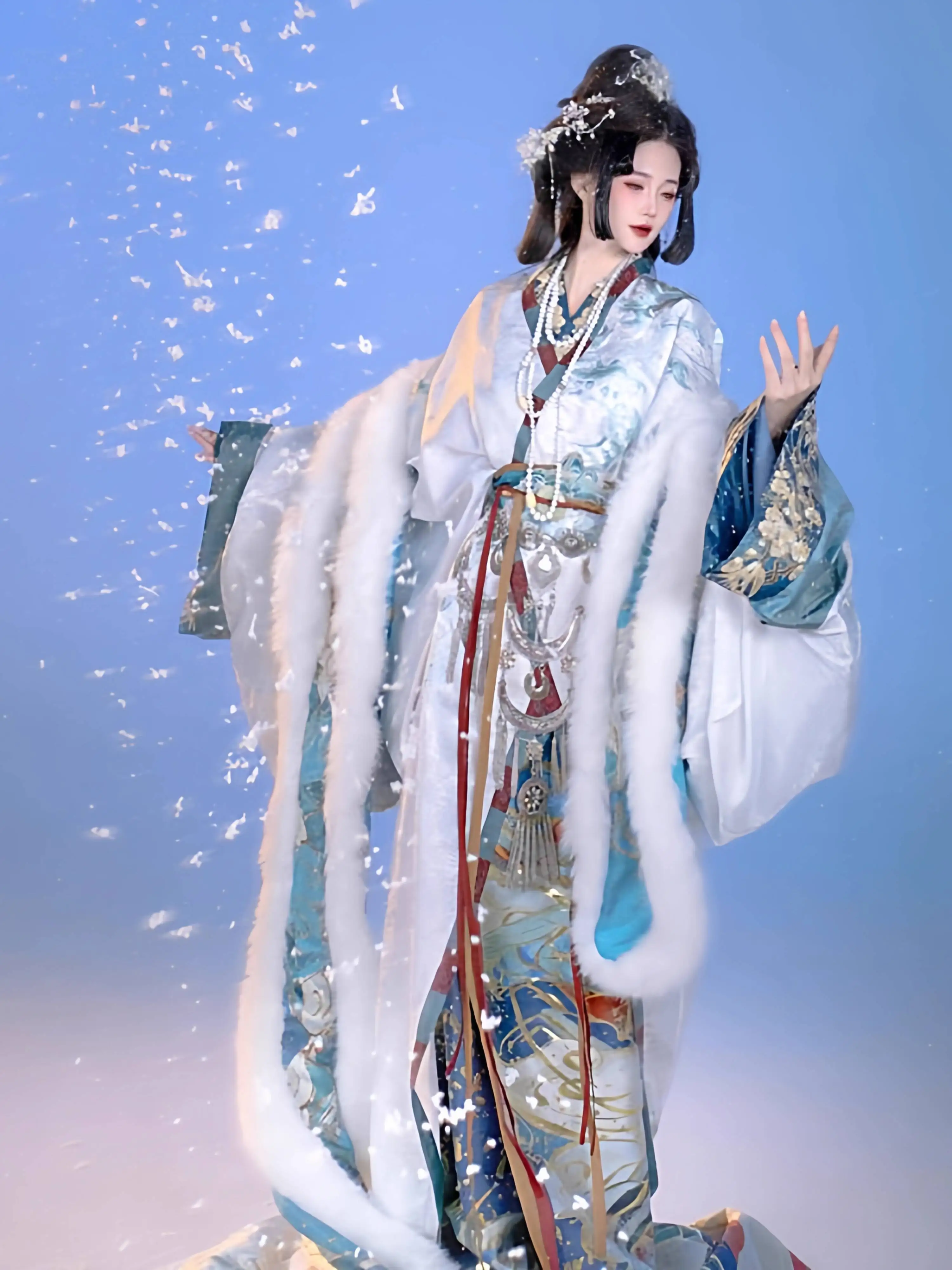 

Новый ханьфу, женский халат со штатами, Canglong Snow, тяжелая промышленность, вышивка, макияж, цветы, фиеста, карнавал, Хэллоуин, косплей