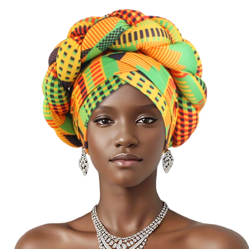 Women Elastic African Print Twisted Braid Turban Hat Lightweight Bonnet Unisex Hijab Head Scarf Chemo Hats Lady Party Headpiece