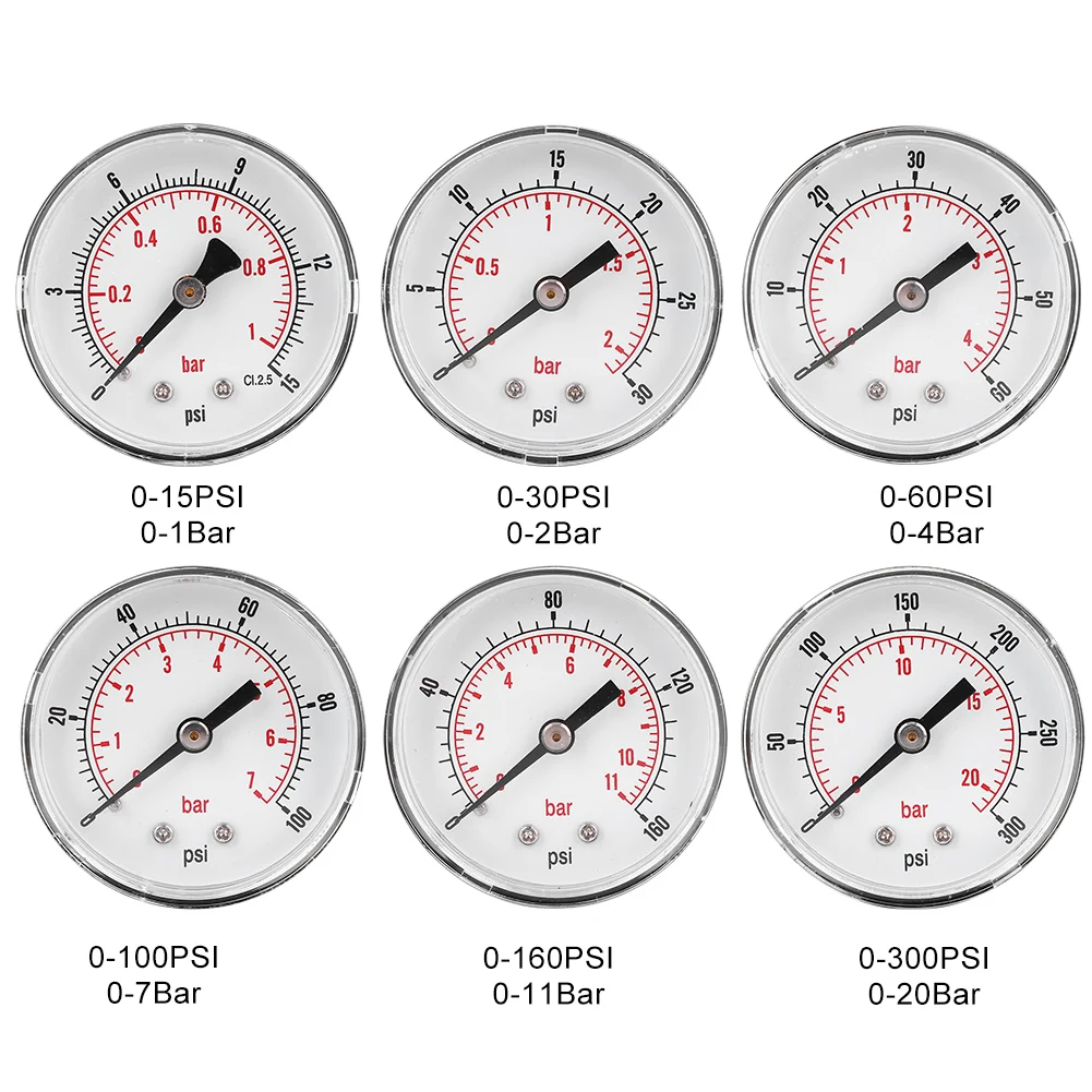 50mm Dial 1/4 BSPT Back Connection for Water Oil Gas Digital Pressure Meter Pressure Gauge 1/4'' BSPT Pressure Gauge