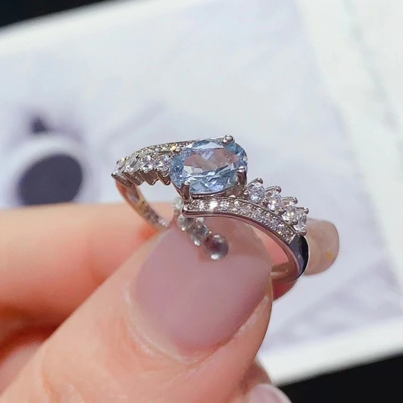 

925 Silver Gemstone Ring Natural Aquamarine Ring 5mm*7mm 0.7ct Genuine Aquamarine Jewelry Gift for Women