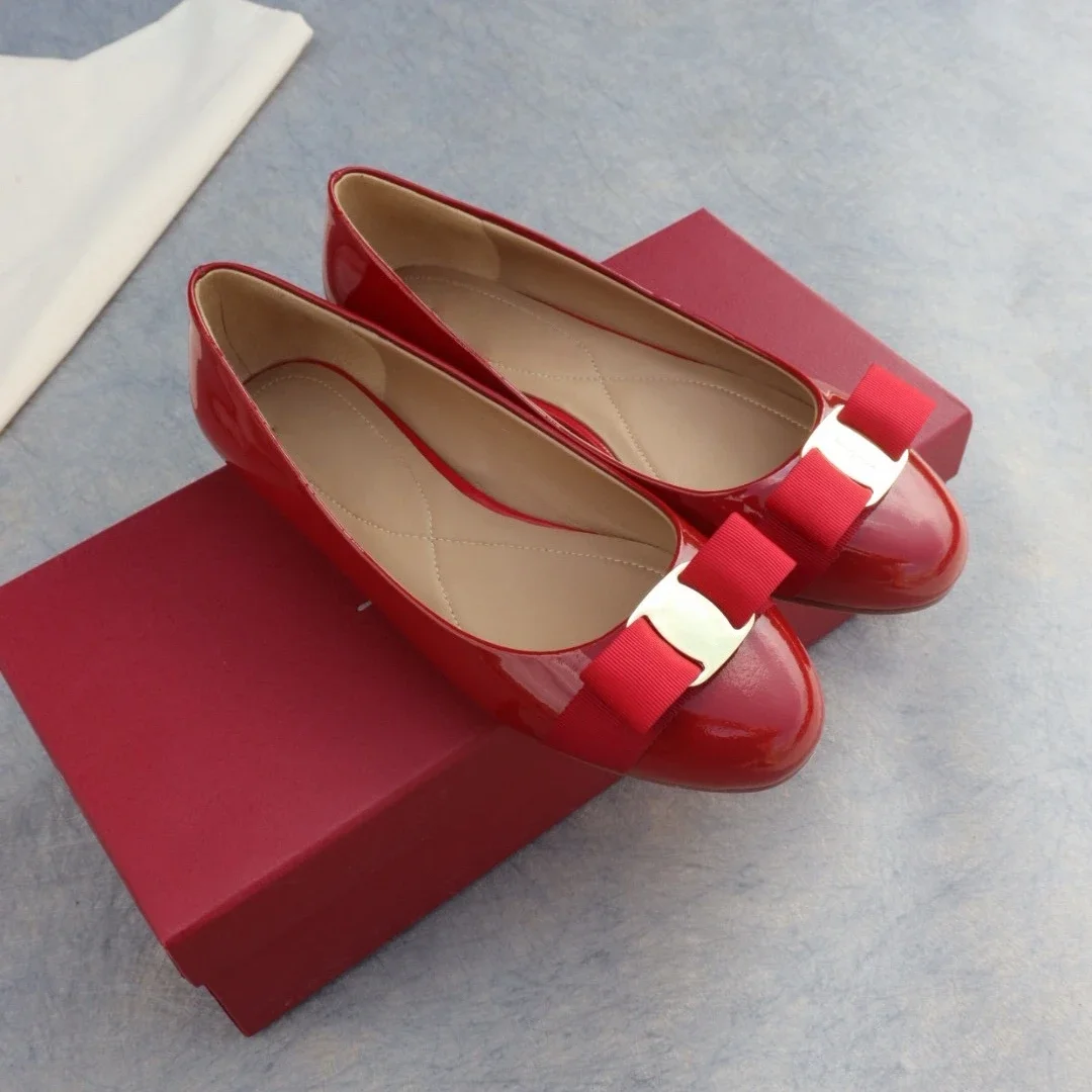 

Luxury Brand Women's Leather Shoes Seasonal Clearance Holiday Gift Bow Flat Shoes Low Heel Classic Loafers Casual Shoes SF Style