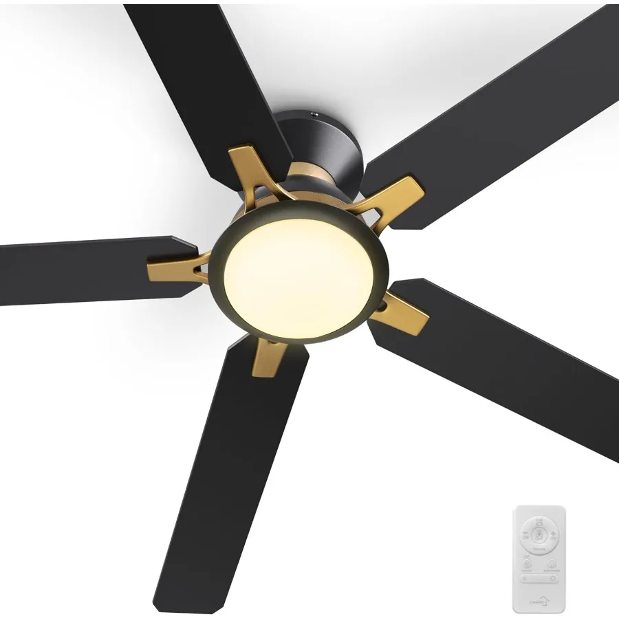 

60-дюймовый современный низкопрофильный потолочный вентилятор со встроенным освещением и дизайном скрытого монтажа с дистанционным управлением, 5-лопастная технология двигателя постоянного тока