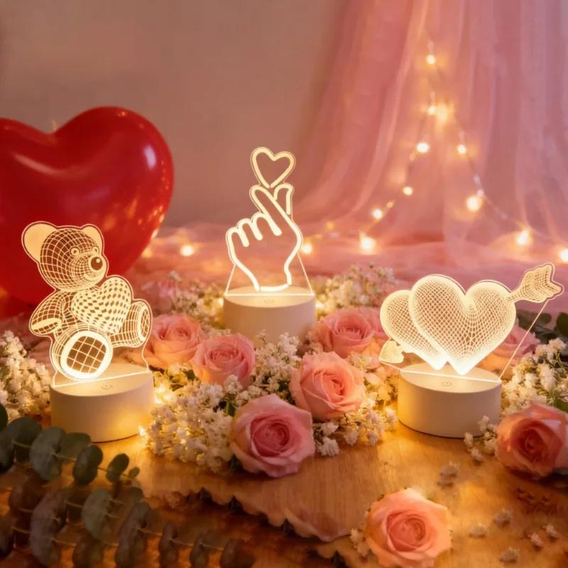 3D Acrylic Lamp USB LED Night Light for Birthday Wedding Gifts Creative Design Bedroom Home Christmas Holiday Decorations