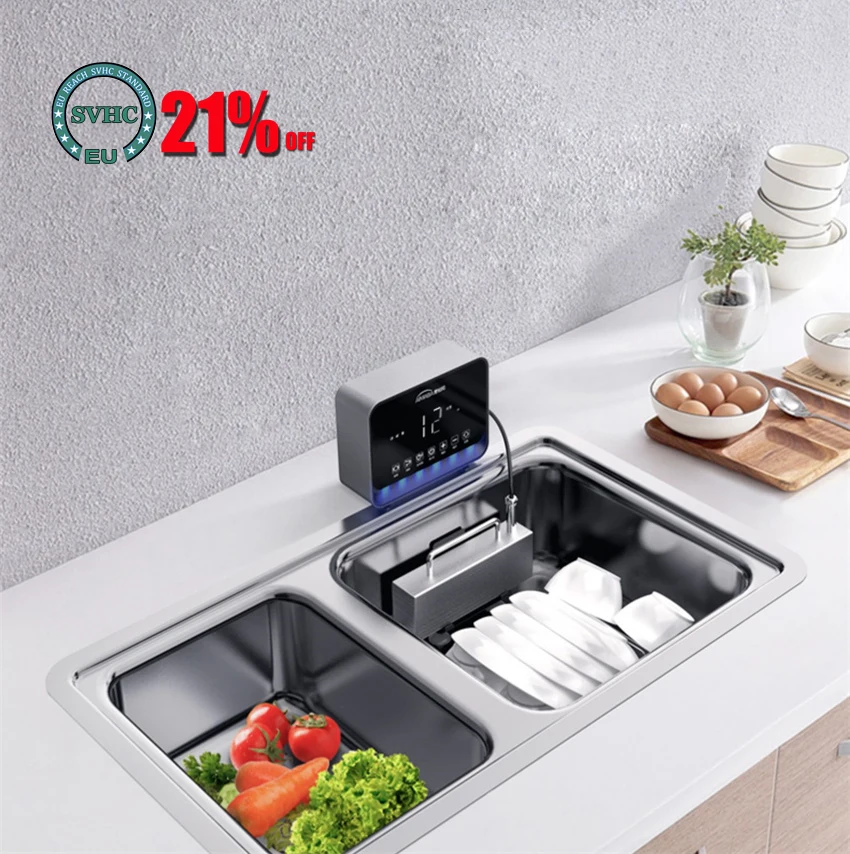 Household Ultrasonic Dishwasher 40000HZ Water Tank Type Mini Fruit Washer Automatic Dishwashing Machine Without Installation