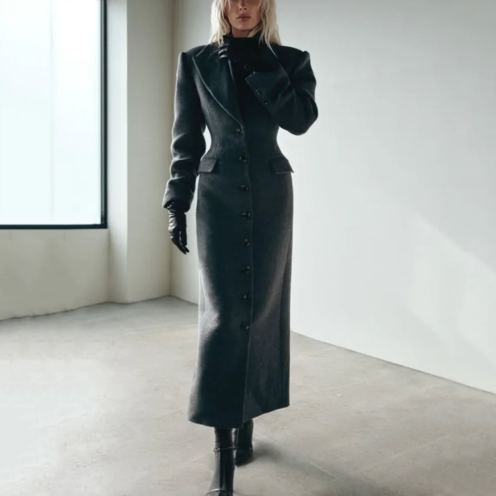 

Женское твидовое пальто из смеси шерсти Y2K, элегантная длинная куртка с мягким воротником и высокой талией, осень/зима 2021, новое поступление