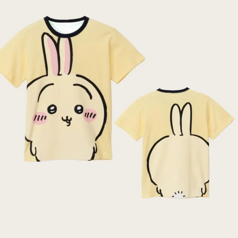 Chiikawa ist überall hier! Weiche, niedliche Cartoon-3D-Print-T-Shirts für Erwachsene Paare, Sportliche Freizeitkleidung, atmungsaktiv, kurze Ärmel, Familien-Matching – Detail 7